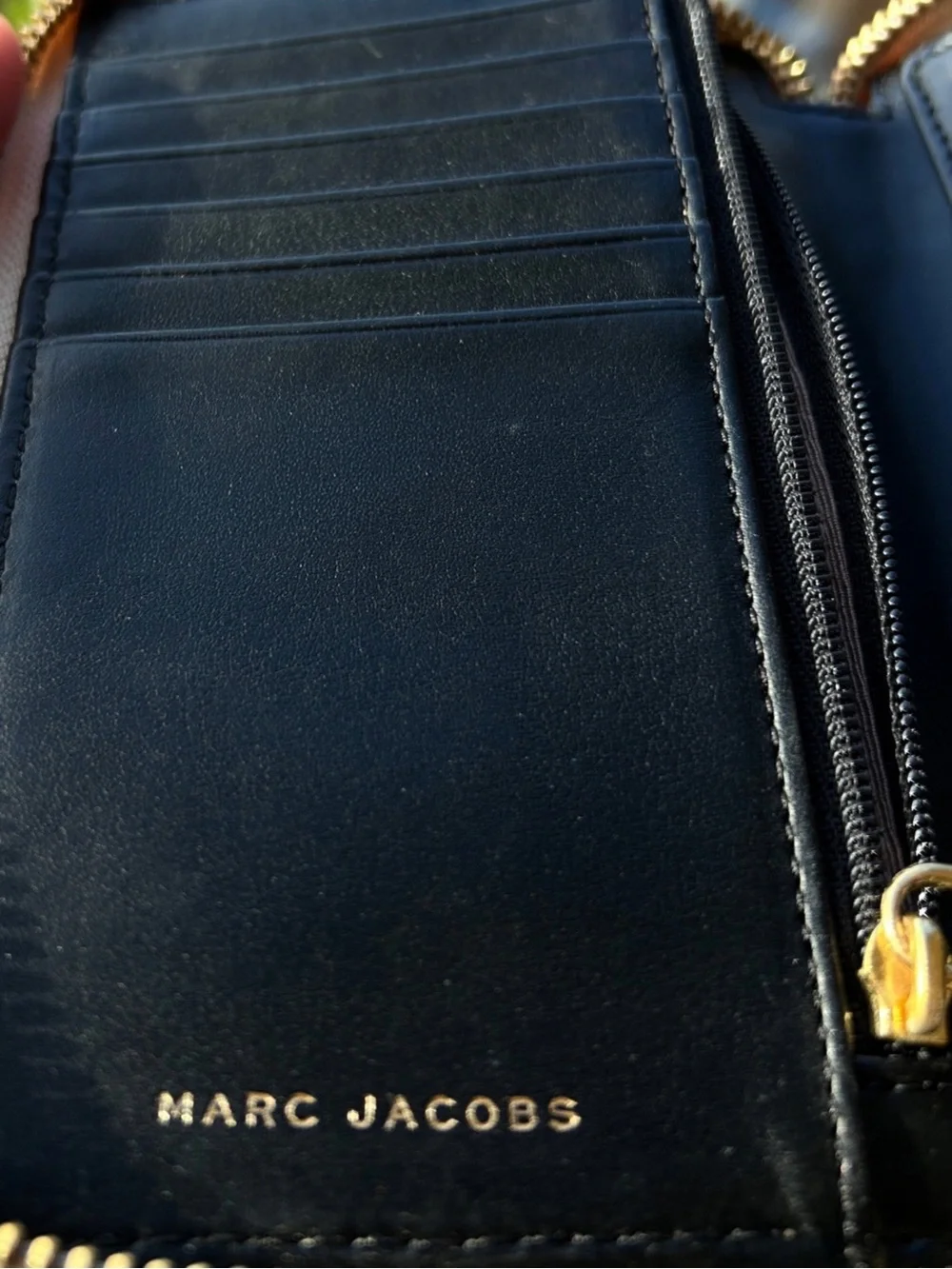 Marc Jacobs Gold / off White Zip around Wallet Wristlet EUC Verified Authentic